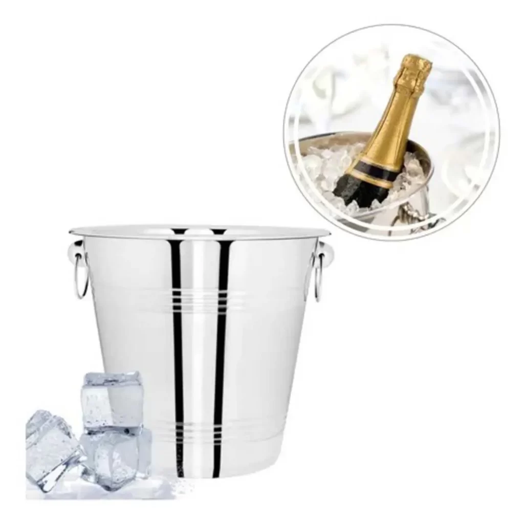 Balde De Gelo Inox Champagne 4 Litros suporta Garrafas Grandes - Em Casa Tem