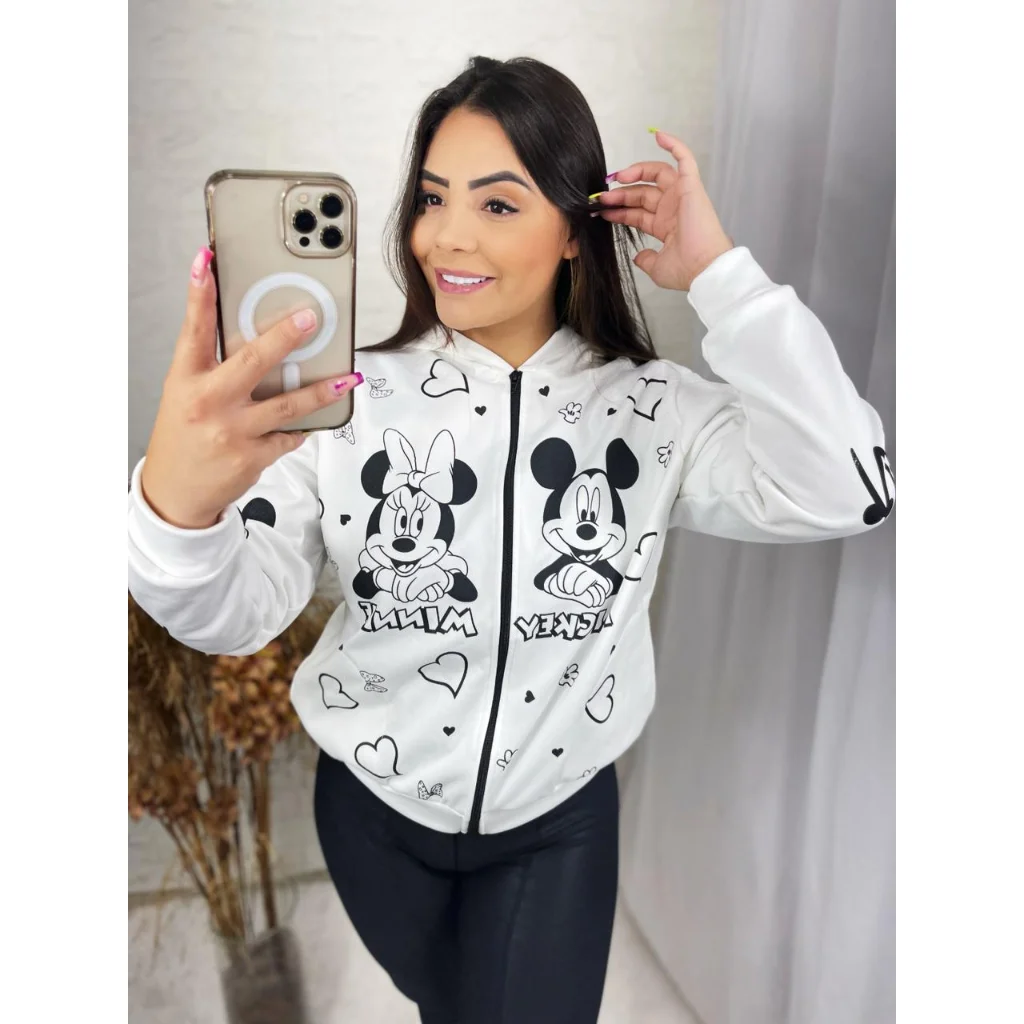 Blusa feminina adulto MINNIE MICKEY l Moletom poliester flanelado l estampa exclusiva
