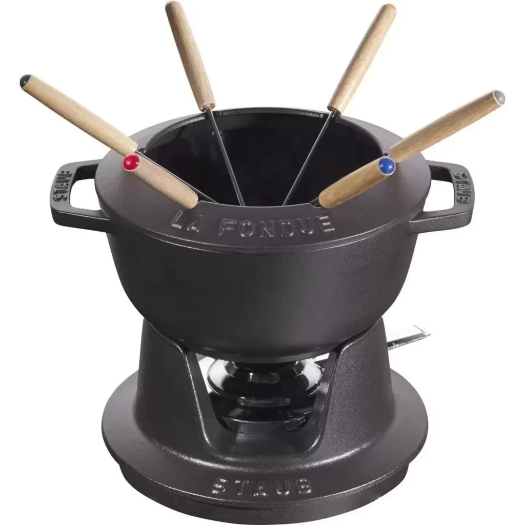 Conjunto Fondue 18 cm Kit Jogo Indução Ferro Fundido Staub