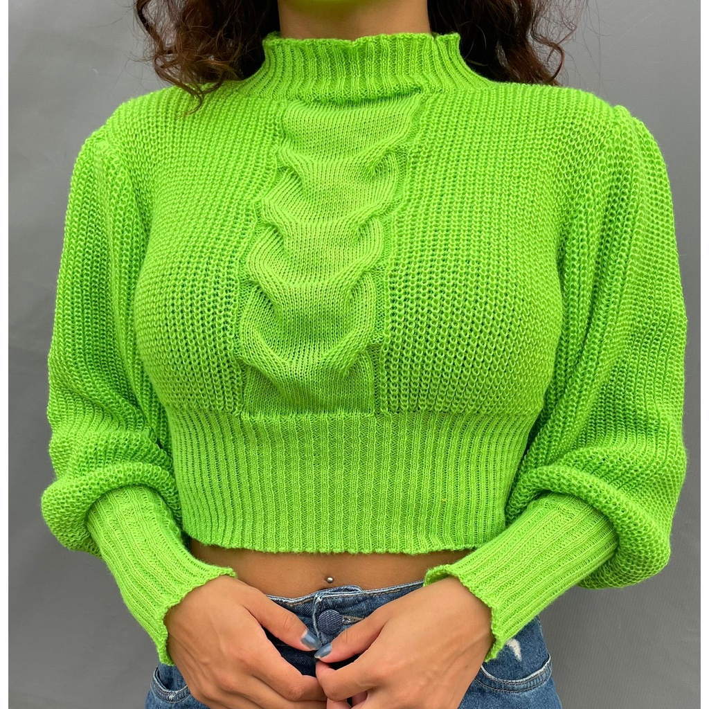 Cropped Manga Longa Tricot Blusa Trico