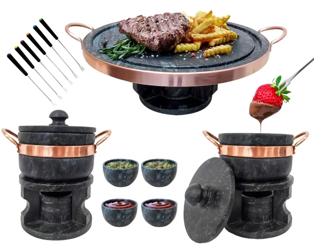 Kit Fondue 23cm + 2 De 500ml + 6 Garfinhos + 4 Tigelas Curado - Arte Nativa Pedras