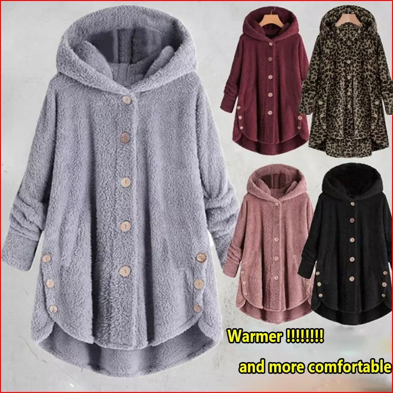 Moda Feminina Com Capuz Casaco De Lã Solta Fit Peludo Macio Casacos De Inverno Com Capuz Tops
