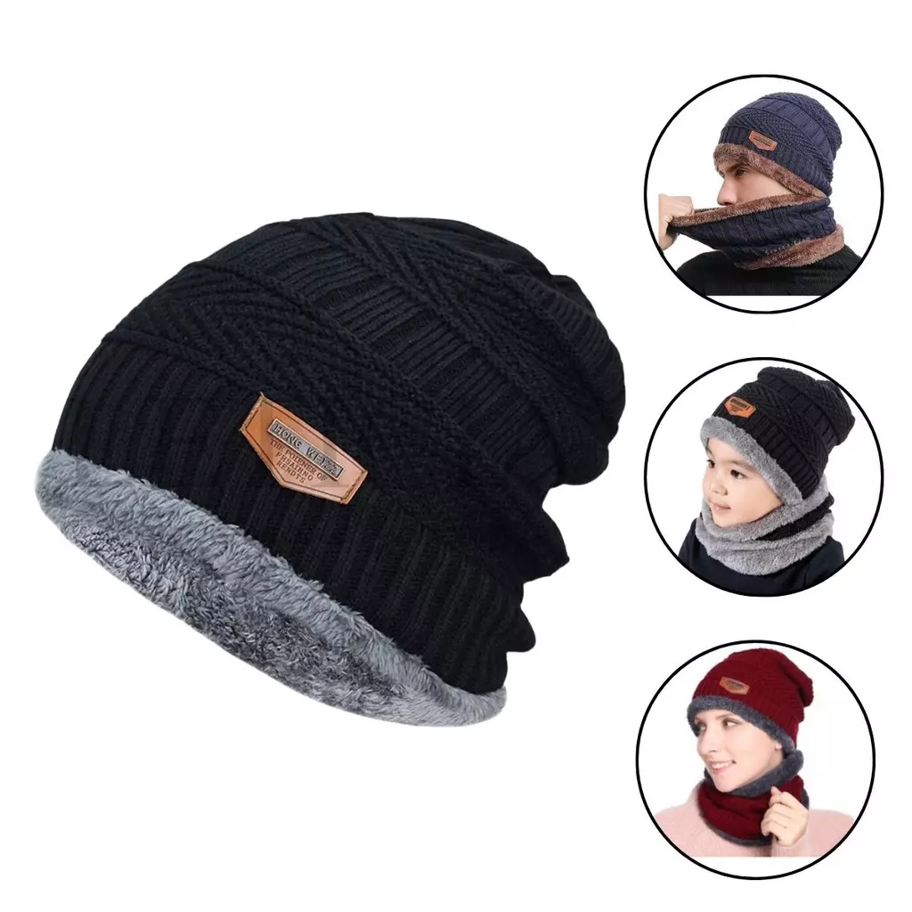 Touca Gorro de Lã Forrado Unissex Com Cachecol Incluso
