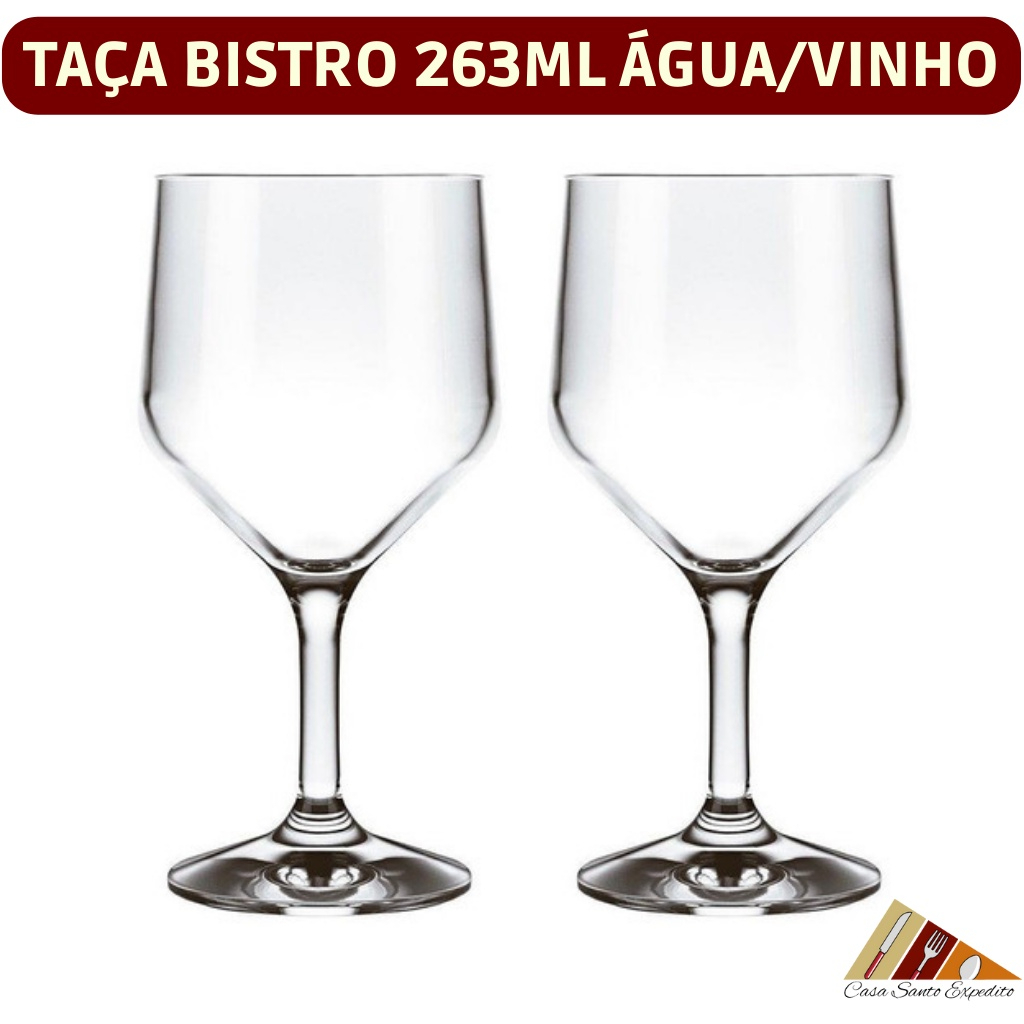 Conjunto 2 PÇS Taça De Vidro Bistro Vinho Água 263ML (DISTRIBUIDOR CRISTAR) ENVIO IMEDIATO