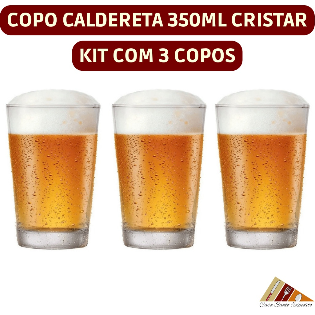 Jogo de Copo Cerveja 3 Peças 350ml Caldereta Chopp Suco Água Bar Cristar (Envio Imediato)