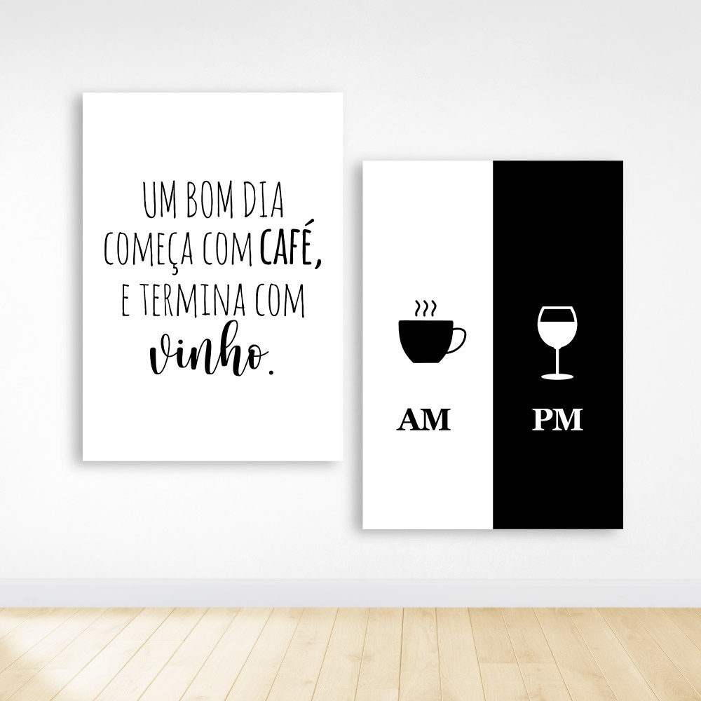 Kit 2 Placas Decorativas 20x28 MDF Cantinho do Café AM PM - Começa com Café e Termina com Vinho ou Cerveja