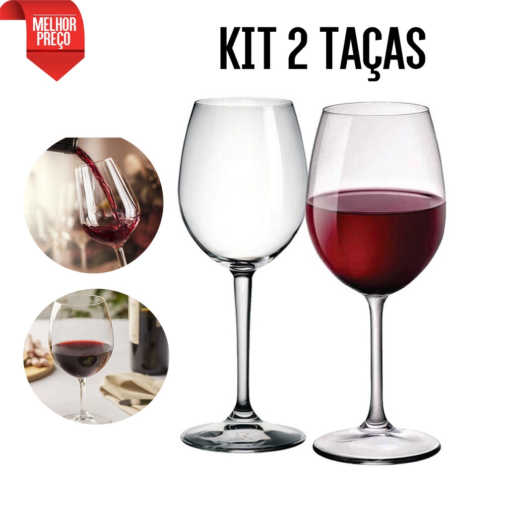 Kit 2 Taças Para Vinho em Vidro SUPER Resistente Cristal Com Fino Acabamento Promoção