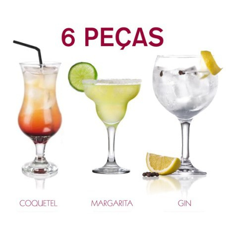 Kit 6 Taças Drink ( 2 Taças Gin Tônica 7948 Nadir + 2 Taças Margarita Marguerita 7628 Nadir + 2 Taças Coquetel 7928 Nadir)