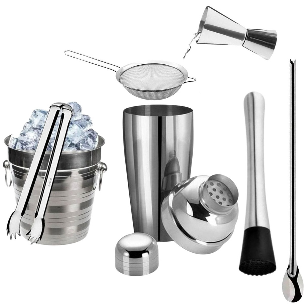 Kit Caipirinha Completo E Coqueteleira 500 Ml 7 Peças Inox