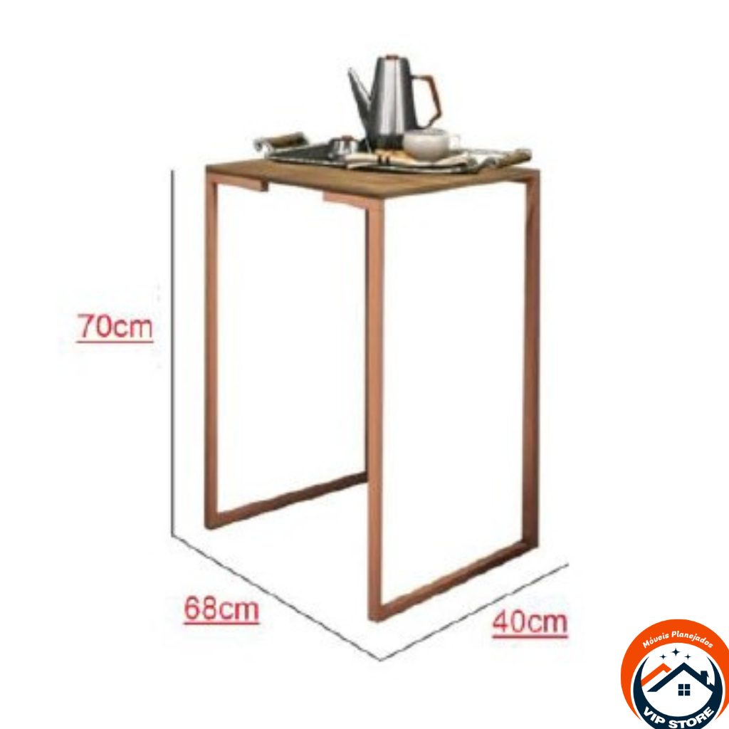 Mesa de Canto Aparador Lateral para Buffet Base de Ferro com Pintura Eletrostática com Qualidade Industrial na cor ROSE GOLD com ENTREGA RÁPIDA