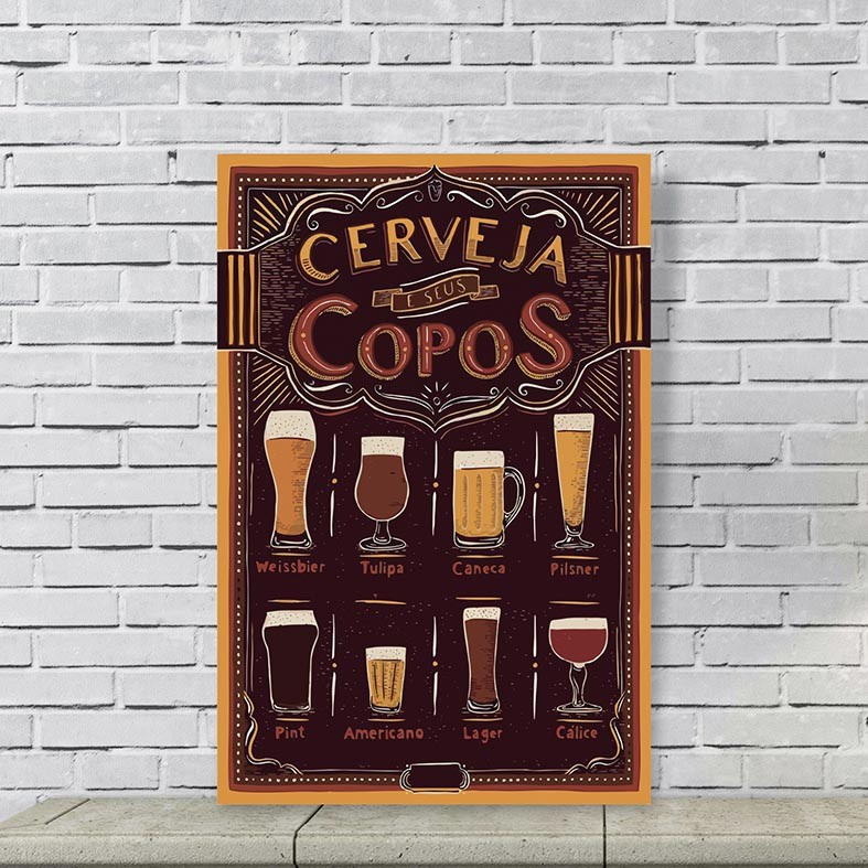 Placa Decorativa Cerveja Tipos de Copos