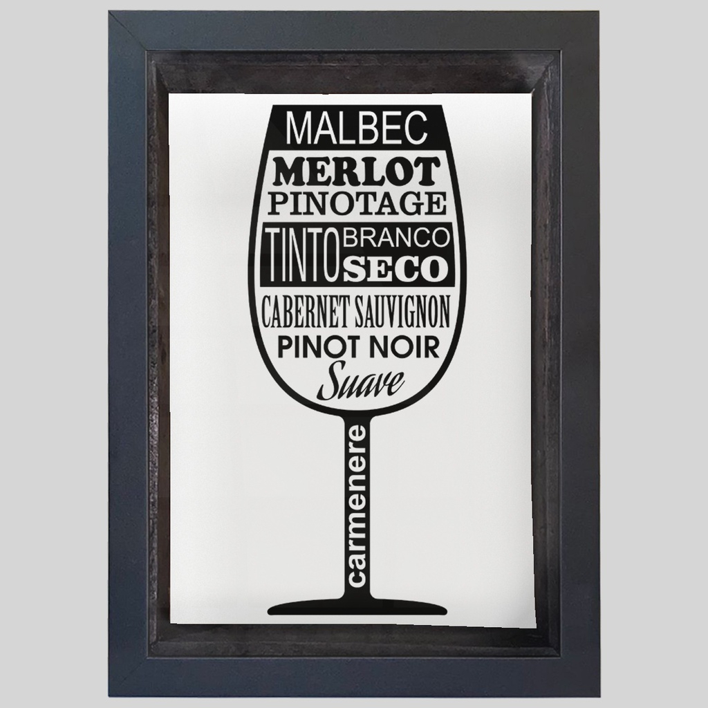 Quadro Cofre Vidro Taça Tipos de Vinho