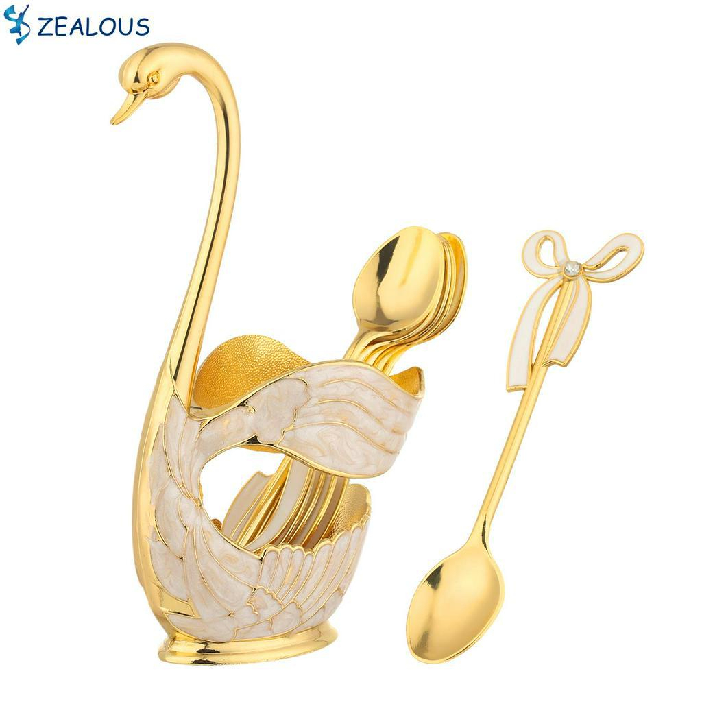 Zealus Conjunto De Colher De Metal Dourado Criativo Talheres Em Metal Cisne Para Uso Doméstico