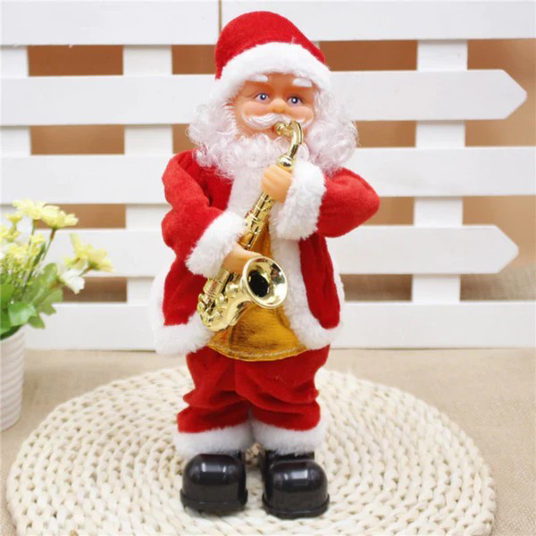 Boneco Papai Noel Musical Com Saxofone Dança E Canta Natal