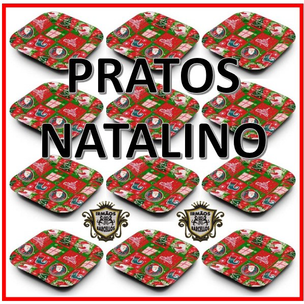 Conjunto De Prato Quadrado Natalino 17cm -Pratos De Natal Enfeites De Natal Rio Master