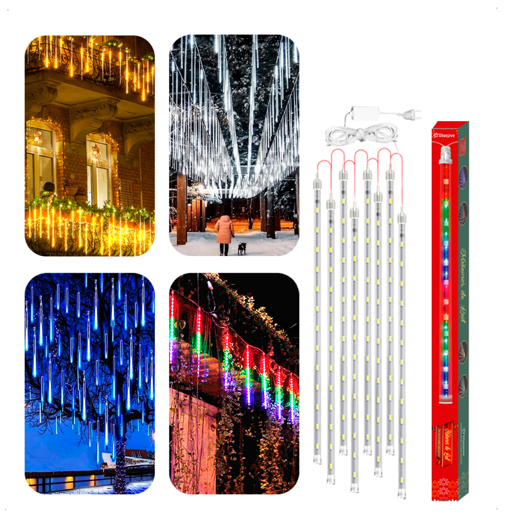 Kits Cascata Bastão Led Chuva De Meteoro Natal Snowfall 8 Tubos 50cm 3m Macho Fêmea Bivolt Decoração Natal Festas Eventos Branco Frio Branco Quente RGB Azul