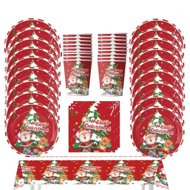 Louça De Natal Vermelha Placas De Papel De Mesa Copo Papai Noel Elf Gift Feliz Decoração Ano Novo 2024