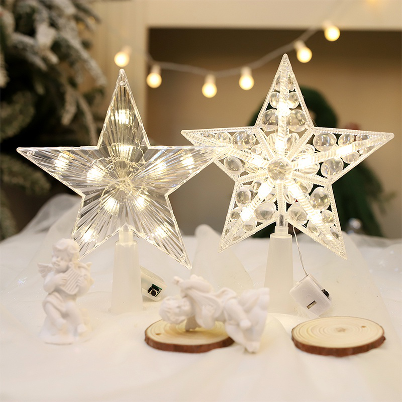 Luzes De Natal Star Tree Topper Lâmpada Estrela Brilhante Luz Noite Cintilante Xmas Top Ornamentos Decoração Da Festa De Ano Novo