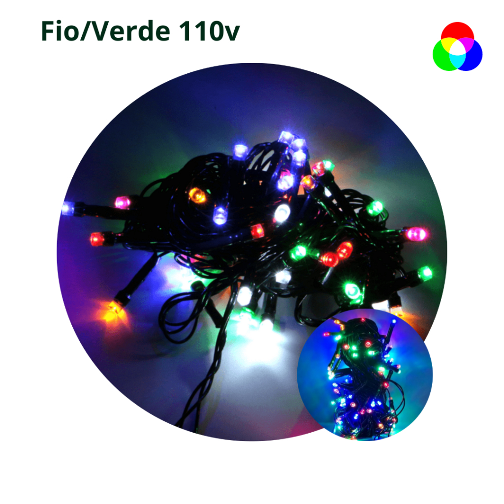 Pisca Pisca Natal 100 Led 10 Metros 8 multifunção f/verde Colorido