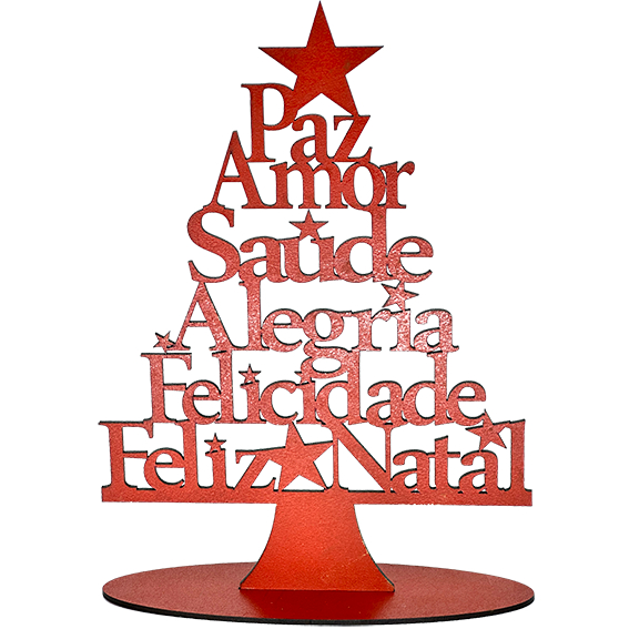 Placa Árvore Natal para mesa Vermelha Grande Paz Amor Saúde Alegria